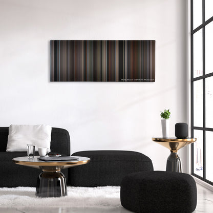 The Life of David Gale color palette canvas above a black sofa with a gold-topped table