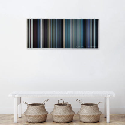 The French Connection color palette canvas above a white bench with three woven baskets