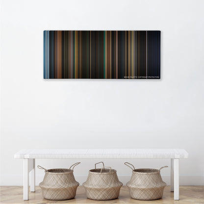 Mama color palette canvas above a white bench with three woven baskets