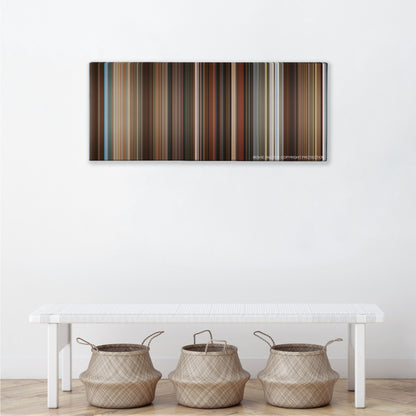 Anchorman 2: The Legend Continues color palette canvas above a white bench with three woven baskets