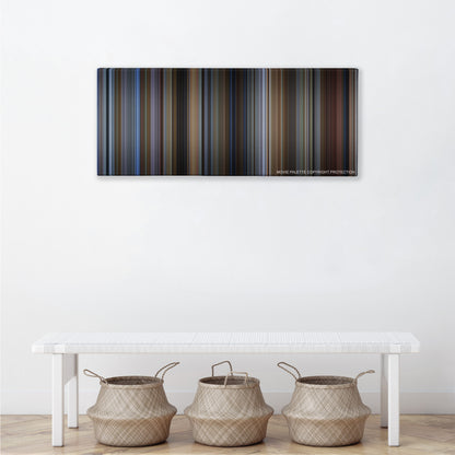 Groundhog Day color palette canvas above a white bench with three woven baskets