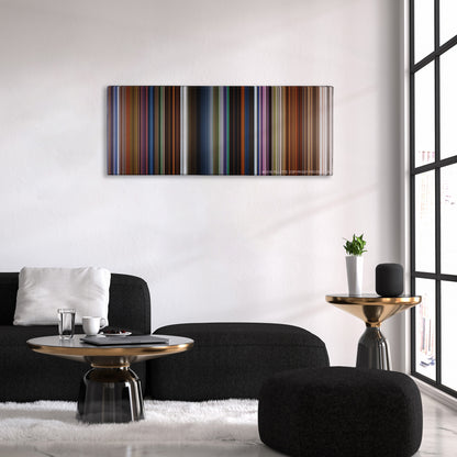 How to Train Your Dragon: The Hidden World color palette canvas above a black sofa with a gold-topped table