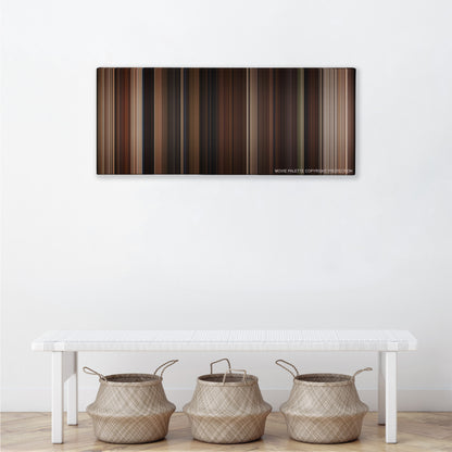 The Mask of Zorro color palette canvas above a white bench with three woven baskets