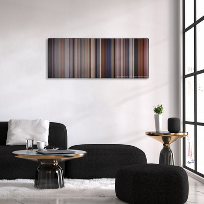 Lethal Weapon 3 color palette canvas above a black sofa with a gold-topped table