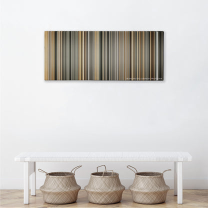 Mary and Max color palette canvas above a white bench with three woven baskets