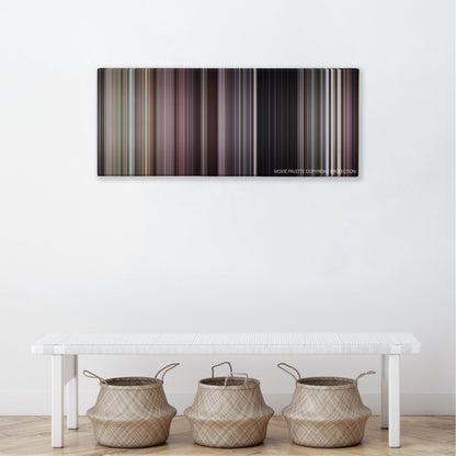 The Whole Nine Yards color palette canvas above a white bench with three woven baskets