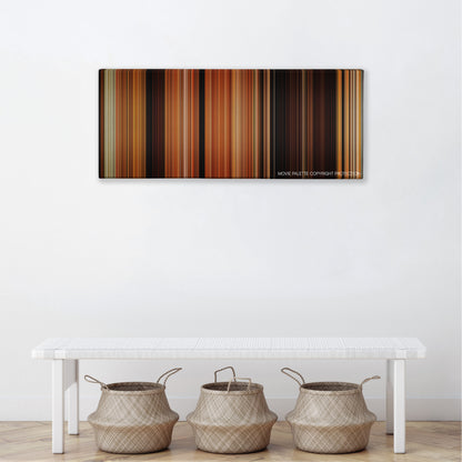 Coherence color palette canvas above a white bench with three woven baskets