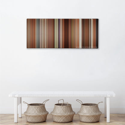 The Proposal color palette canvas above a white bench with three woven baskets