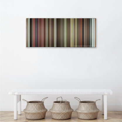 What Happens in Vegas color palette canvas above a white bench with three woven baskets