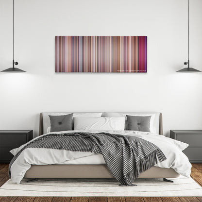 Rat Race color palette canvas above a bed, between two black pendant lamps