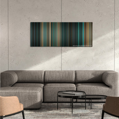 Live Free or Die Hard color palette canvas on a concrete wall above a gray sectional sofa