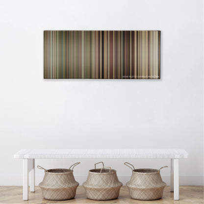 Death at a Funeral color palette canvas above a white bench with three woven baskets