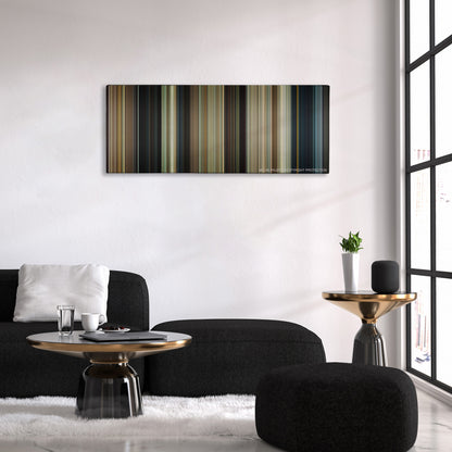 Paul color palette canvas above a black sofa with a gold-topped table