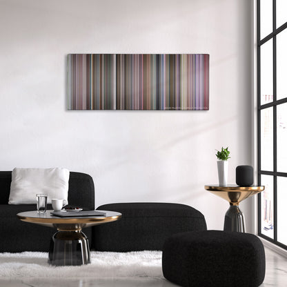 Blades of Glory color palette canvas above a black sofa with a gold-topped table