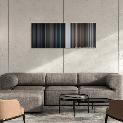 Room color palette canvas on a concrete wall above a gray sectional sofa