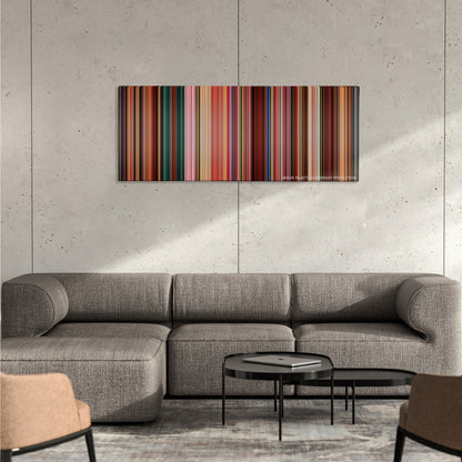 Wreck-It Ralph color palette canvas on a concrete wall above a gray sectional sofa