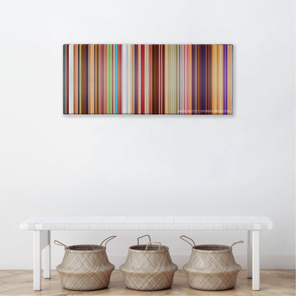 The Boss Baby color palette canvas above a white bench with three woven baskets