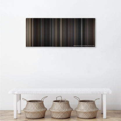 The Evil Dead color palette canvas above a white bench with three woven baskets