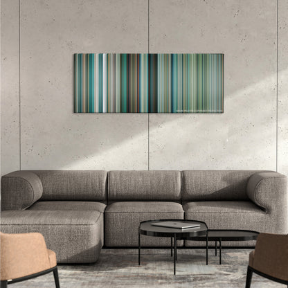 Transformers: Dark of the Moon color palette canvas on a concrete wall above a gray sectional sofa