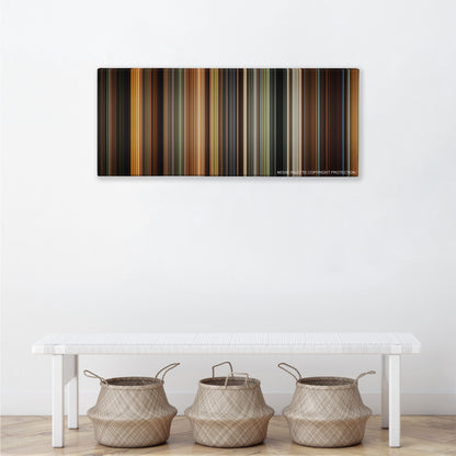 The Time Traveler's Wife color palette canvas above a white bench with three woven baskets