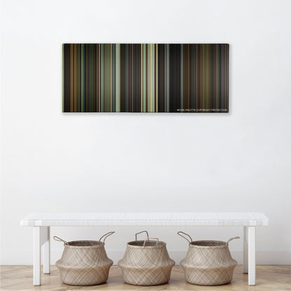Blade: Trinity color palette canvas above a white bench with three woven baskets