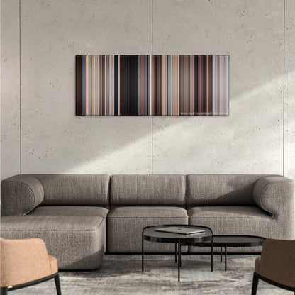 Monty Python's Life of Brian color palette canvas on a concrete wall above a gray sectional sofa