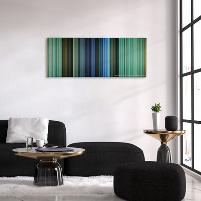King Arthur color palette canvas above a black sofa with a gold-topped table