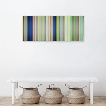 The Jungle Book color palette canvas above a white bench with three woven baskets