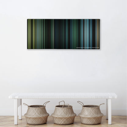 Triple Frontier color palette canvas above a white bench with three woven baskets