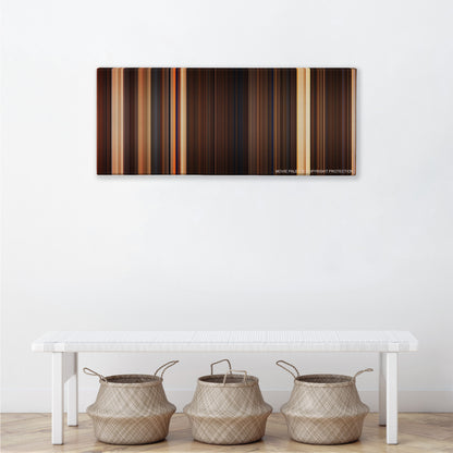 The Mummy color palette canvas above a white bench with three woven baskets