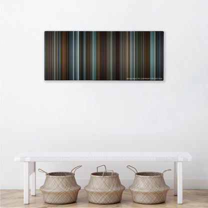 Red Sparrow color palette canvas above a white bench with three woven baskets