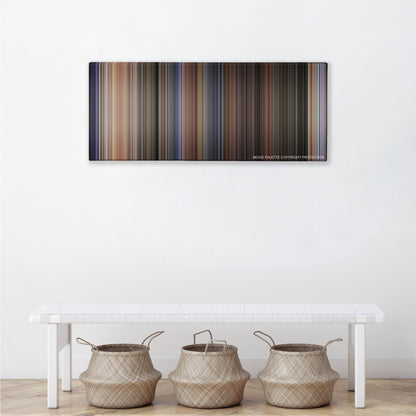 Twister color palette canvas above a white bench with three woven baskets