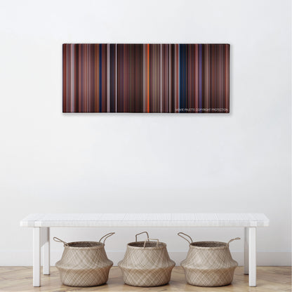 Spy Kids color palette canvas above a white bench with three woven baskets