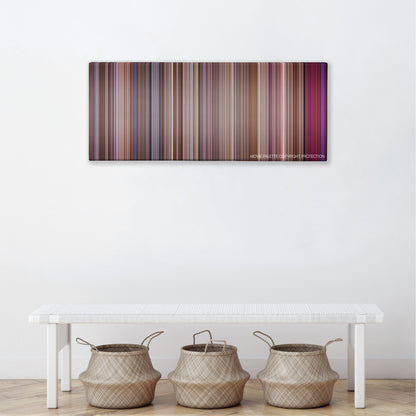 Rat Race color palette canvas above a white bench with three woven baskets