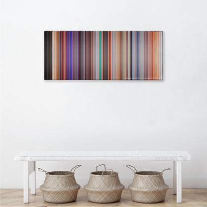 Cars 2 color palette canvas above a white bench with three woven baskets