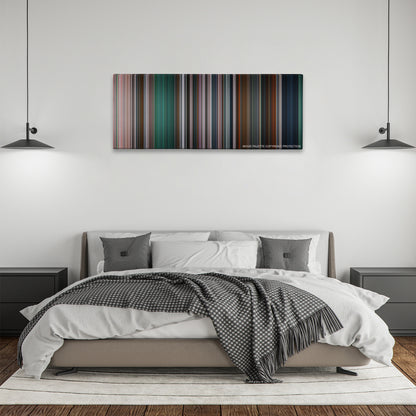The Fast and the Furious: Tokyo Drift color palette canvas above a bed, between two black pendant lamps