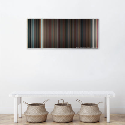 Hot Tub Time Machine color palette canvas above a white bench with three woven baskets