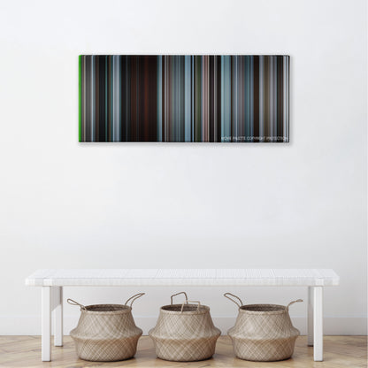 The Jacket color palette canvas above a white bench with three woven baskets