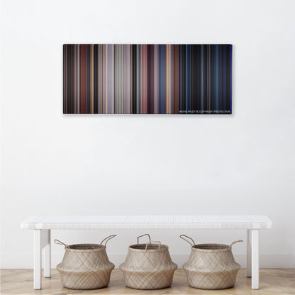 Lethal Weapon 2 color palette canvas above a white bench with three woven baskets