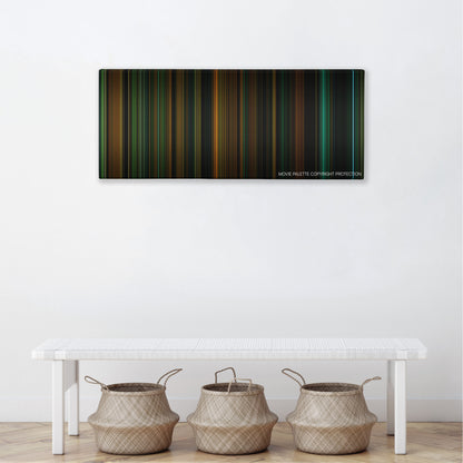 Green Room color palette canvas above a white bench with three woven baskets
