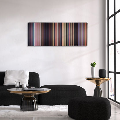 Scooby-Doo color palette canvas above a black sofa with a gold-topped table