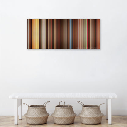 Alexander color palette canvas above a white bench with three woven baskets