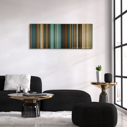 300: Rise of an Empire color palette canvas above a black sofa with a gold-topped table