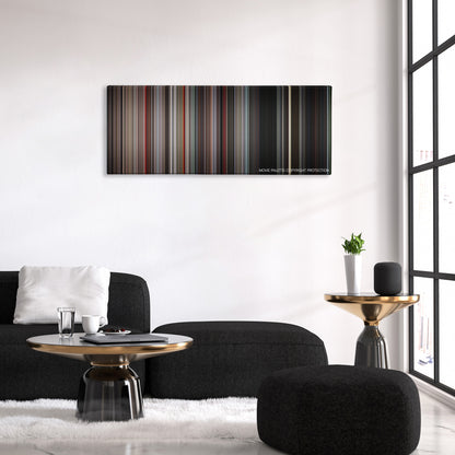The Omen color palette canvas above a black sofa with a gold-topped table