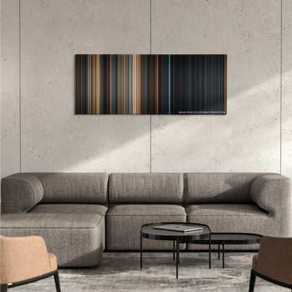 2012 color palette canvas on a concrete wall above a gray sectional sofa