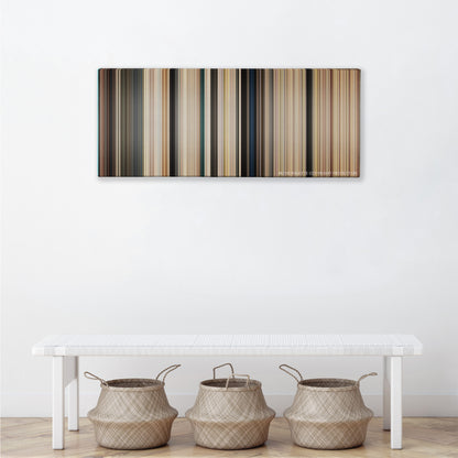 The Longest Yard color palette canvas above a white bench with three woven baskets