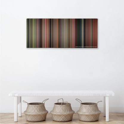 The Karate Kid color palette canvas above a white bench with three woven baskets