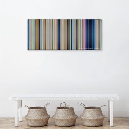 Your Name. color palette canvas above a white bench with three woven baskets