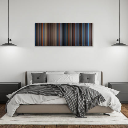 Captain America: The First Avenger color palette canvas above a bed, between two black pendant lamps