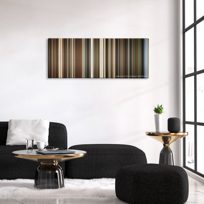 Pirate Radio color palette canvas above a black sofa with a gold-topped table